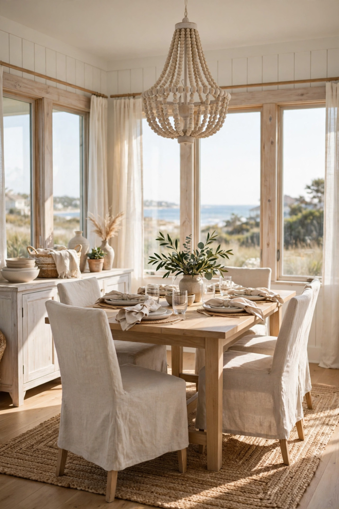 4. Wood Bead Chandelier for Coastal Charm