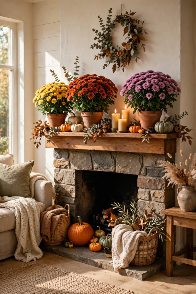19. Add Fresh Mums or Potted Plants