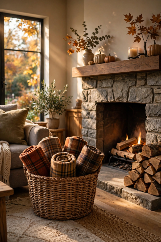24. Use Baskets for Blankets and Logs