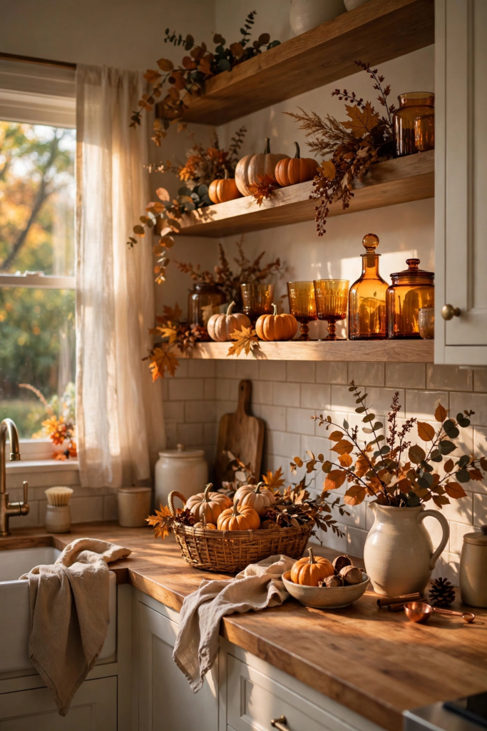 28. Style Open Shelves Seasonally